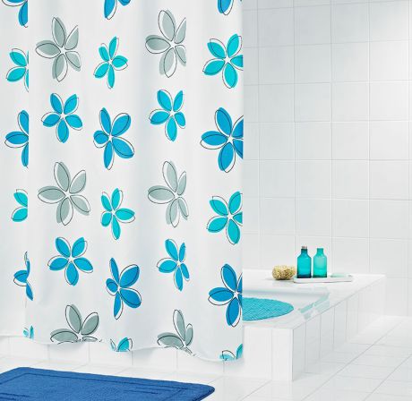 Штора для ванной комнаты Ridder "Fleur", цвет: синий, голубой, 180 х 200 см