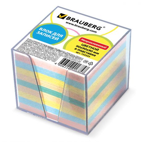 Блок для записей BRAUBERG в подставке прозрачной, цветной