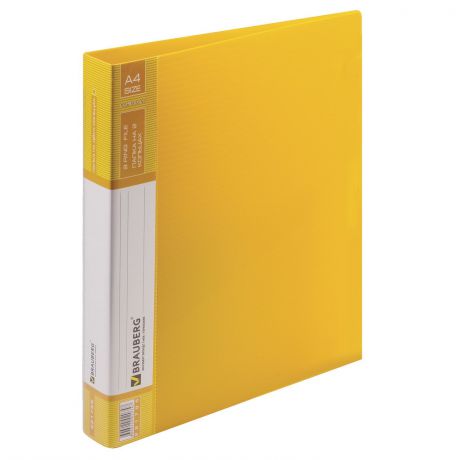 Папка на 2 кольцах BRAUBERG "Contract", 35 мм, желтая, до 270 листов, 0,9 мм