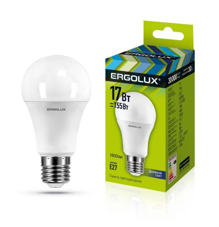 Лампочка Ergolux LED-A60-17W-E27-6K, Холодный свет 17 Вт, Светодиодная