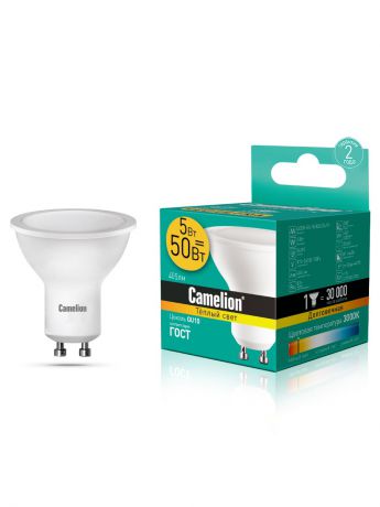 Лампочка Camelion LED5-GU10/830/GU10, Теплый свет 5 Вт, Светодиодная