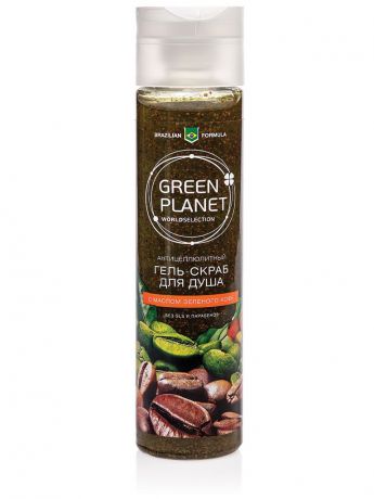 Гель-скраб для душа CREEN PLANET антицеллюлитный с кофеином и маслом зеленого кофе, 250 мл