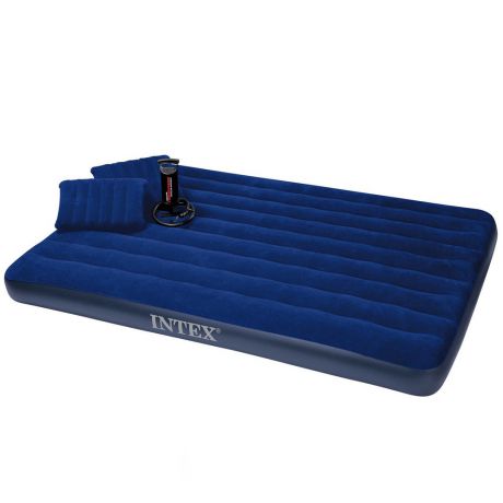 Кровать надувная INTEX CLASSIC DOWNY, 152x203x22 см + ручной насос + 2 надувные подушки