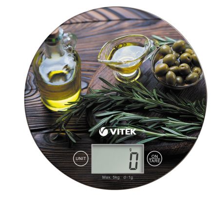 Весы кухонные VITEK Максимальный вес 5 кг Платформа из закаленного стекла 180*3 мм LCD.