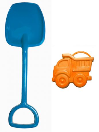 8287 Набор лопатка 48 см. + формочка (машинка), голубая лопатка, оранжевая формочка