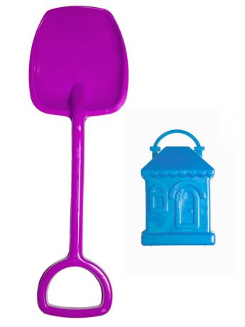 8270 Набор лопатка 48 см. + формочка (домик), фиолетовая лопатка, голубая формочка