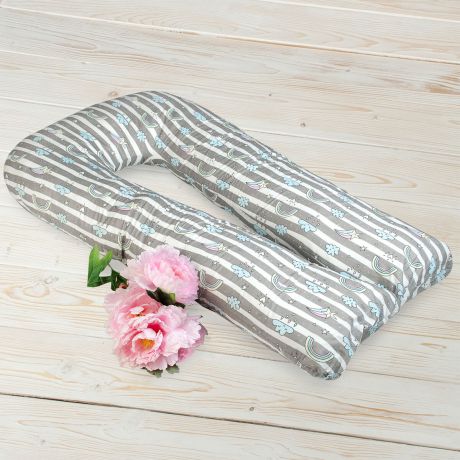 Наволочка для подушки для беременных AmaroBaby Радуга, U-образная, AMARO-50U-R, серый, белый, голубой, 340х35 см