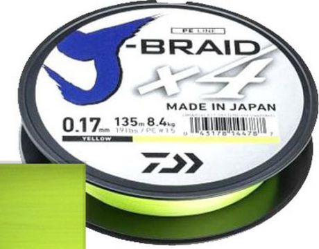 Плетеный шнур Daiwa J-Braid X4, 12740-033RU, желтый, 0,33 мм, 135 м
