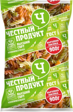 Макароны Честный продукт "Спиральки", с томатами и шпинатом, 900 г