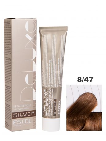 Краска-уход DE LUXE SILVER для окрашивания волос ESTEL PROFESSIONAL 8/47 светло-русый медно-коричневый 60 мл