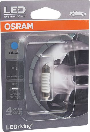 Лампа автомобильная Osram C5W (SV8.5-8) 36 мм LED Standart Blue 12V, 6436BL01B