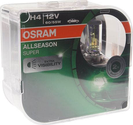 Лампа автомобильная Osram H4 (60/55) P43t +30% All Season Super 3000K 12V, 64193ALSHCB, 2 шт