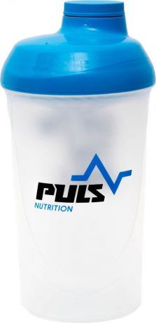 Шейкер спортивный Puls Nutrition, прозрачный, голубой, 600 мл