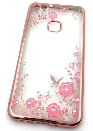Чехол для сотового телефона Мобильная мода Huawei P10 lite Силиконовая, прозрачная накладка со стразами, розовый, прозрачный, золотой