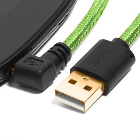 Кабель Greenconnect USB 2.0, GCR-UA12AMCB6-BB2SG-0.5m, AM/microB 5pin угловой, 28/28 AWG, нейлон, зеленый, 0.5m