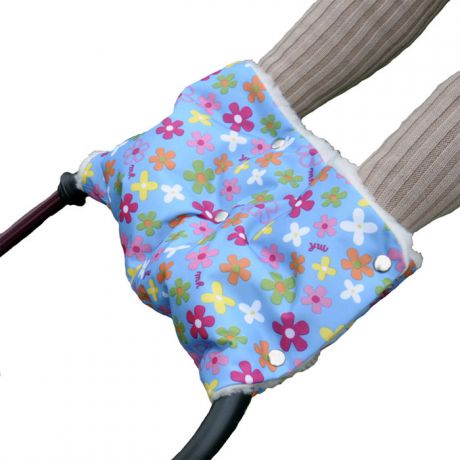 Муфта для рук на коляску "Чудо-Чадо", меховая, цвет: голубой в цветочек