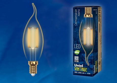 Лампочка Uniel Vintage LED-CW35-5W/GOLDEN/E14, Теплый свет 5 Вт, Светодиодная