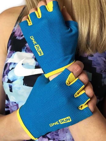 Перчатки для фитнеса OneRun женские, 16-7175BL-M, синий, черный, размер M