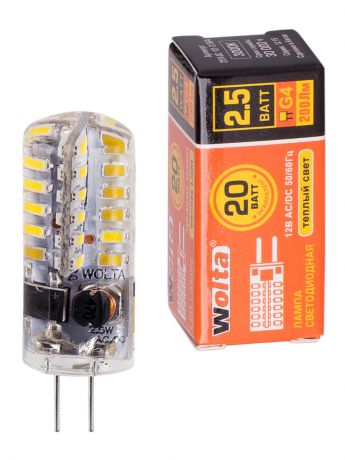 Лампочка Wolta 25YJC-12-2.5G4, 2,5W, G4, Теплый, Теплый свет 2,5 Вт, Светодиодная