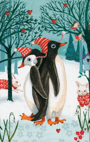 Винтажная открытка Даринчи "С Новым годом! №413", цвет: черный, красный, синий, белый