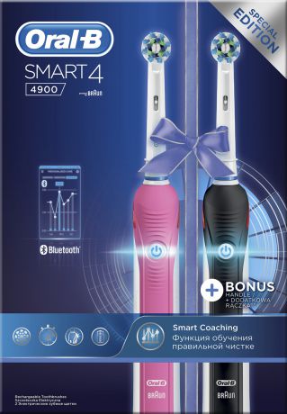 Набор электрических зубных щеток Oral-B Smart 4900, 4210201187486, розовый, черный, 2 шт