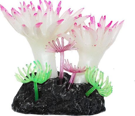 Коралл для аквариума Уют "Актинии малые белые с розовым", силиконовый, высота 8 см
