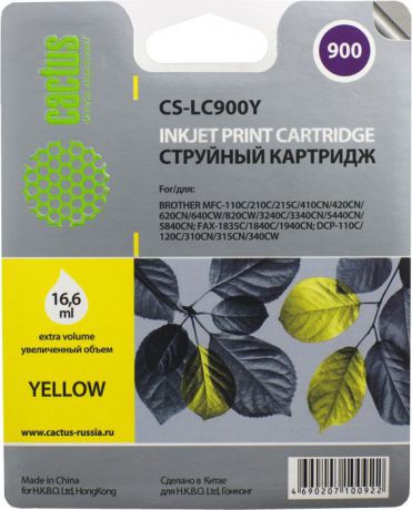 Картридж Cactus CS-LC900Y, Yellow, для струйных принтеров