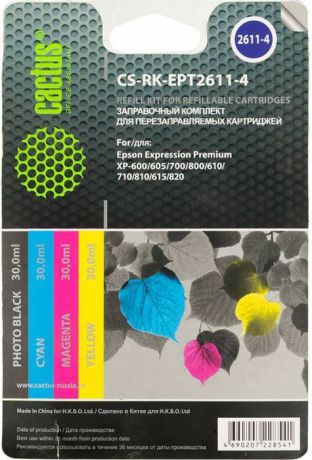 Cactus CS-RK-EPT2611-4 цветные чернила для заправки ПЗК для Epson Home XP-600