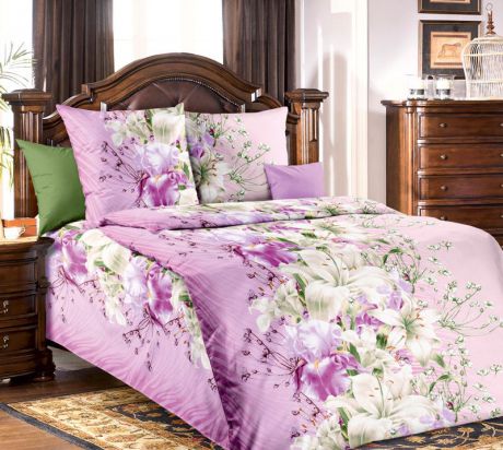 Комплект постельного белья 1.5 спальный из Бязи Магия цветов 2 роз. КПБ 1,5/150 арт.1100А