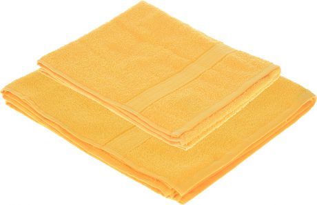 Набор махровых полотенец "Aisha Home Textile", цвет: желтый, 2 шт. УзТ-НПМ-102-21