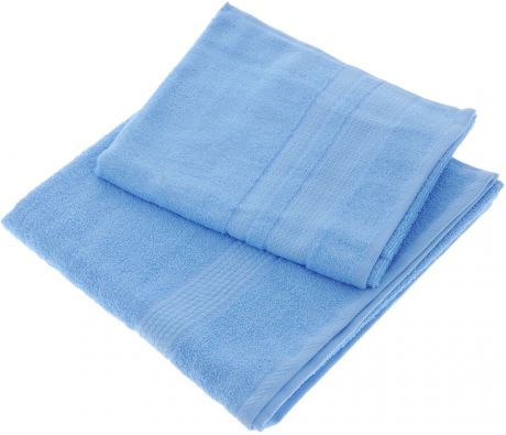 Набор махровых полотенец "Aisha Home Textile", цвет: голубой, 2 шт. УзТ-НПМ-102