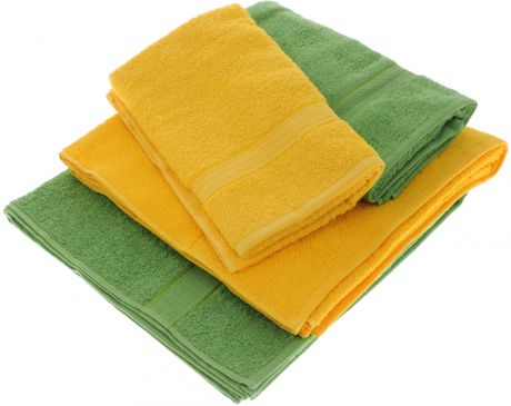 Набор махровых полотенец "Aisha Home Textile", цвет: желтый, зеленый, 4 шт