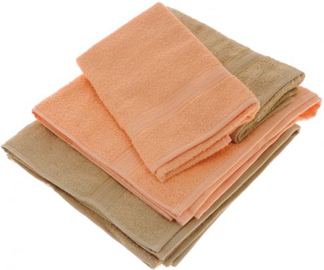 Набор махровых полотенец "Aisha Home Textile", цвет: светло-коричневый, персиковый, 4 шт