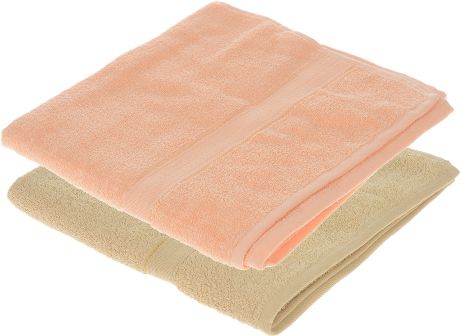 Набор махровых полотенец "Aisha Home Textile", цвет: бежевый, персиковый, 70 х 140 см, 2 шт