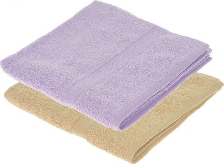 Набор махровых полотенец "Aisha Home Textile", цвет: бежевый, сиреневый, 70 х 140 см, 2 шт