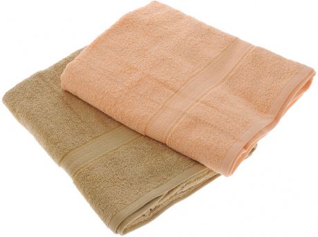 Набор махровых полотенец "Aisha Home Textile", цвет: светло-коричневый, персиковый, 70 х 140 см, 2 шт