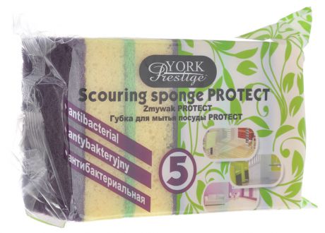 Губки для мытья посуды York "Protect", антибактериальные, 5 шт