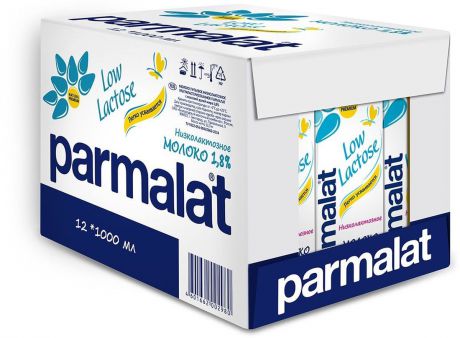 Молоко низколактозное ультрапастеризованное Parmalat, 1,8%, 12 шт по 1 л