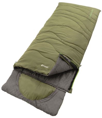 Спальный мешок-одеяло Outwell "Contour Supreme", с подголовником, цвет: зеленый, правосторонняя молния, 225 х 90 см