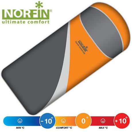 Мешок-одеяло спальный Norfin SCANDIC COMFORT 350 NS L, цвет: оранжевый/серый, левосторонняя молния