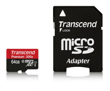 Карта памяти Transcend MicroSD 64GB Class 10 UHS-I (300х) + SD адаптер
