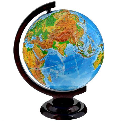 Глобусный мир Глобус с физической картой, рельефный, диаметр 25 см, на деревянной подставке