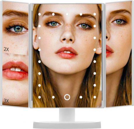 LIKES Зеркало для макияжа с подсветкой настольное, Косметическое, Увеличивающее, 22 LED Светодиодные лампочки с сенсорной кнопкой