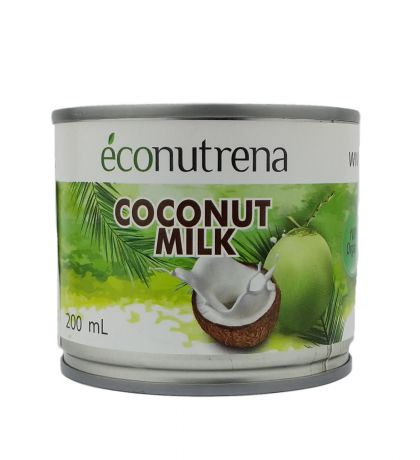 Растительное молоко Econutrena Кокосовое молоко органическое, жирность 17%, без стабилизаторов Жестяная банка, 200