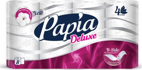 Туалетная бумага PAPIA Deluxe четырехслойная, 8 шт, шт