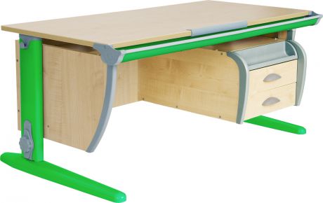 Парта Дэми (Деми) СУТ 15-05Д2 (парта 120 см+две двухъярусные задние приставки+боковая приставка+подвесная тумба) (цвет столешницы: клен, цвет ножек стола: зеленый)