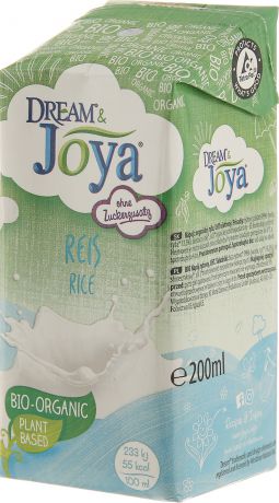 Растительное молоко JoyaOrganic Rice 0,8%, рисовое, ультрапастеризованное, 200 мл