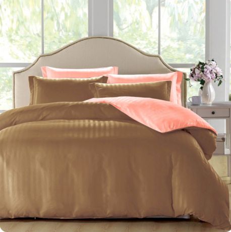 Комплект белья ЭГО "Глория", 1,5-спальный, наволочки 70x70, цвет: коричневый