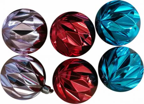 Набор новогодних подвесных украшений Magic Time "Ассорти", цвет: голубой, розовый, красный, диаметр 6 см, 6 шт