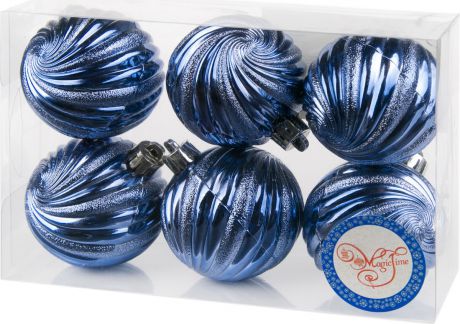 Набор новогодних подвесных украшений Magic Time "Шар. Вихрь", цвет: голубой, 6 см, 6 шт